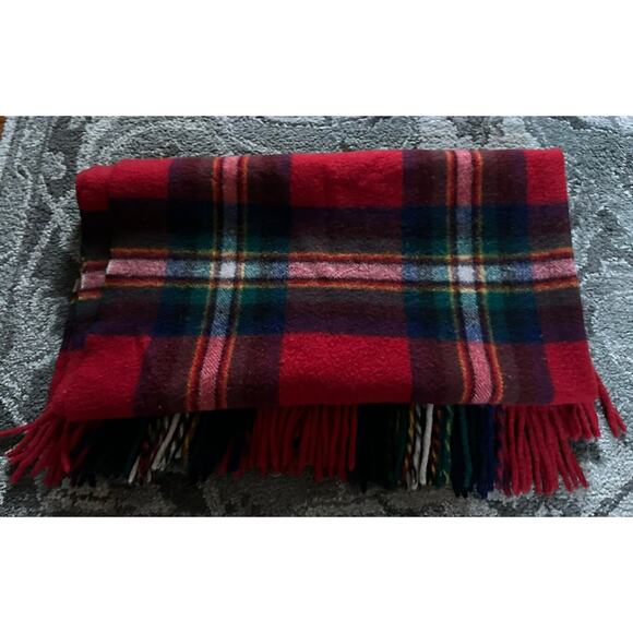 Reine Schurwolle Wool Blanket Throw Red Blue Green Plaid Fringe Vintage 62x48” - Picture 13 of 16